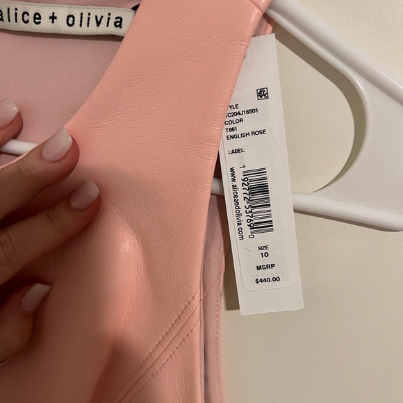 BRAND NEW with tags** Alice & Olivia Pink Leandra Vegan Leather Minidress - Picture 5 of 6